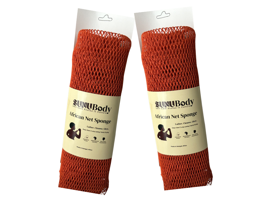 Two packages of SunuBody African Net Sponge on a white background